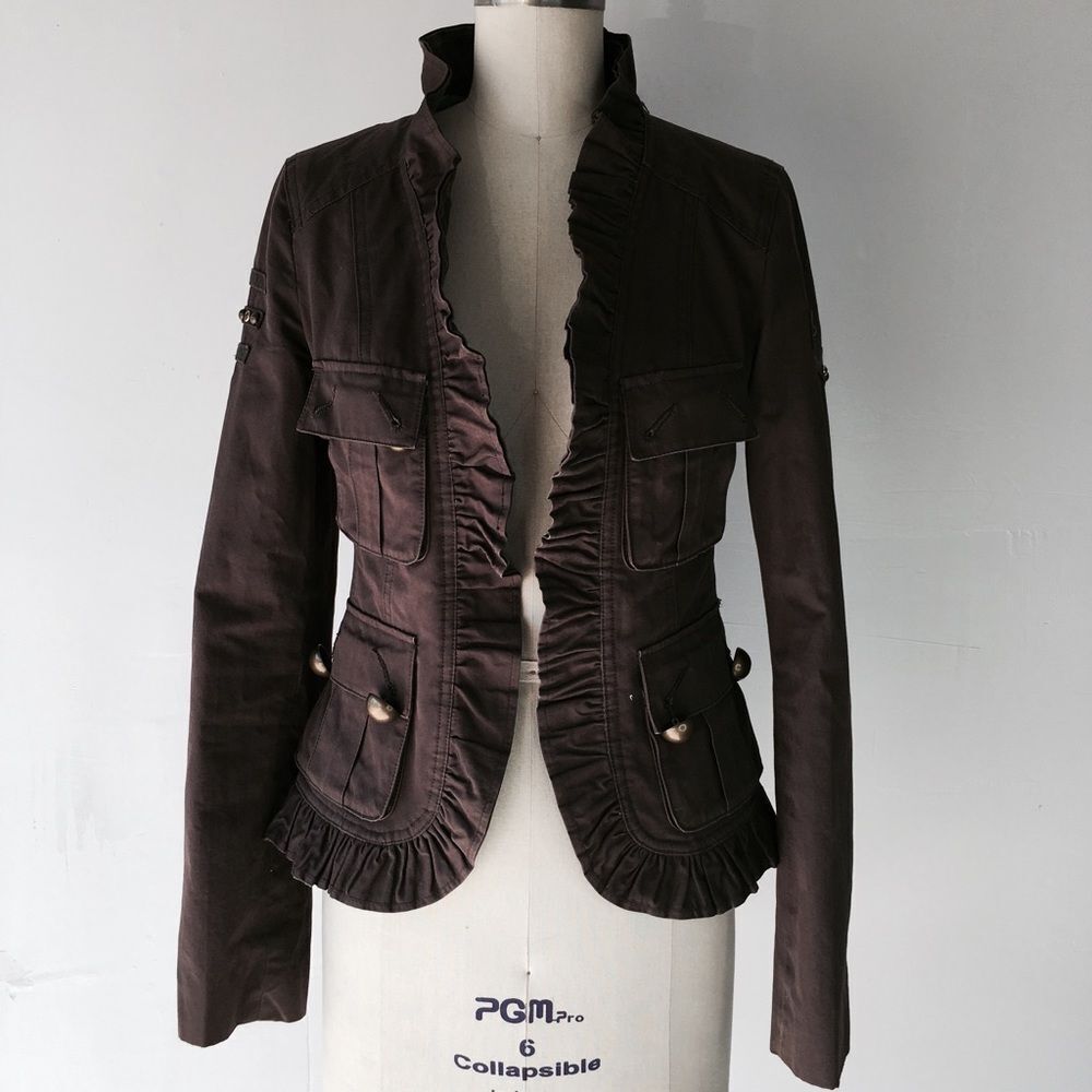 Mackage military ruffle blazer jacket xs